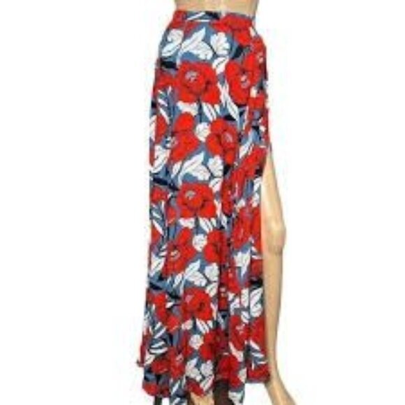 Lulus Womens Floral Maxi Skirt‎ Size S Side Slid Red Blue Tropical Hawaiian - Picture 1 of 11